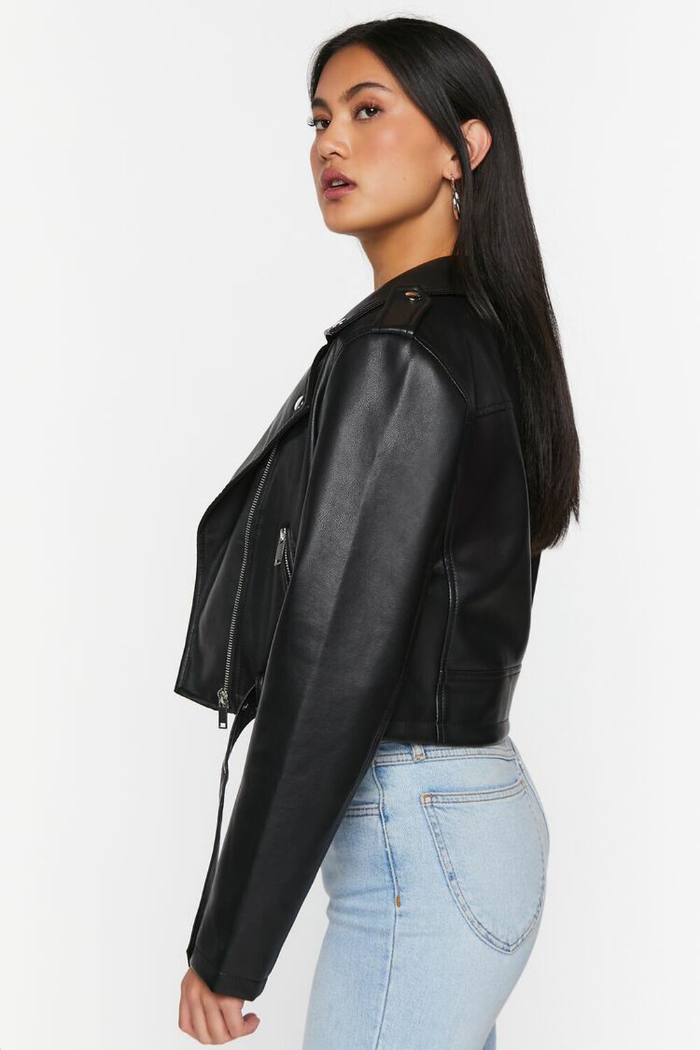 Faux Leather Cropped Moto Jacket